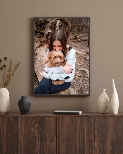 Framed artwork of a dog
