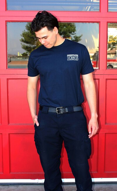 Screen printed firefighter t-shirt with department logo