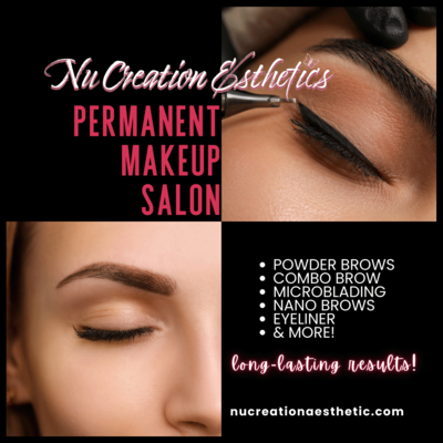 Creative Designs by Renee Marketing Nu Creation Esthetics PMU Services: List services
Customized for you
Customized shape & color
Soft & feathered look
Subtle enhancement
Idea for thin brows/symmetry