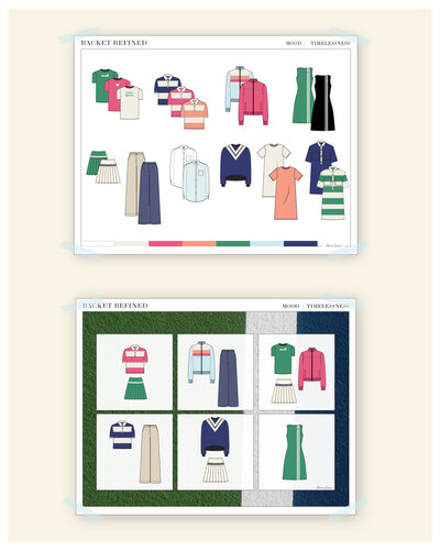 Digital line sheet with women’s fashion flat sketches showing capsule collection planning and assortment design by Doreen Apparel.