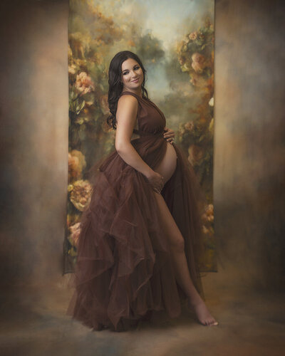 brown dress maternity shoot Tan/Burgundy Organza Flowers Maternity Dress for Photo Shoot Baby Show –  reathua