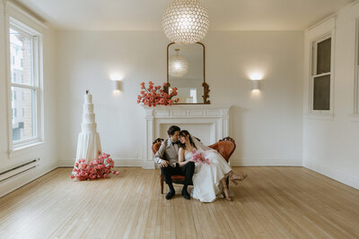 Bride and groom looking at each other at sunset taken by fargo wedding photographer kiella lawrence