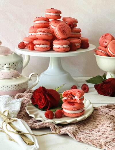 dark pink rose-flavored macarons