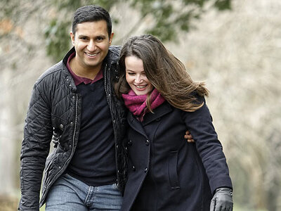 couple at their engagement shoot laughing