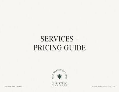 Services and Prices sheet for Christy Jo Lightfoot, brand and web designer.