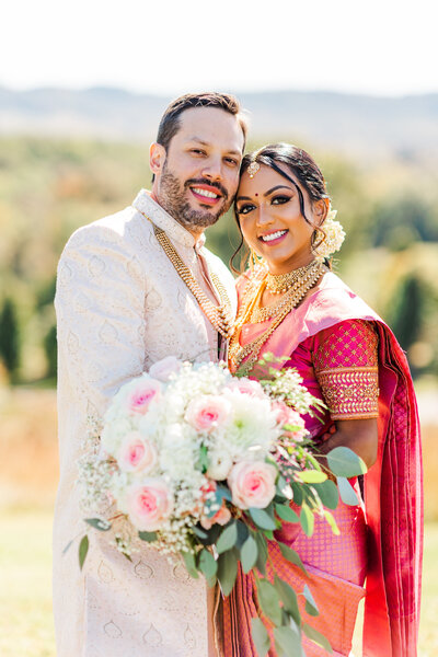 bride and groom smiling together on their wedding day