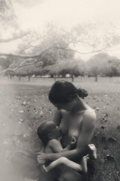 A family portrait of a breast feeding mother in Cornwall Park with her baby in Auckland. Captured by Eilish Burt Photography