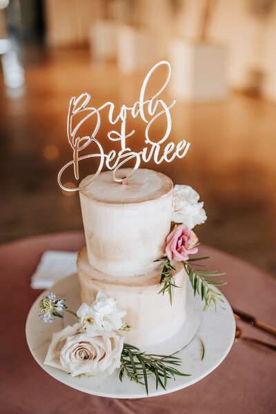 Destination Wedding Photographer captures wedding cake with cake topper