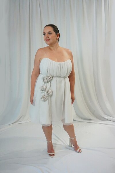 Short fun strapless tulle wedding dress