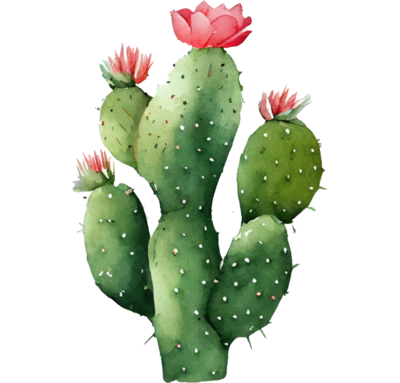 A watercolor painting of a lush and blooming cactus