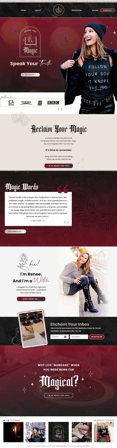 Experience the essence of Renee's Reclaim Your Magic from the moment you land on her full website homepage. Designed to captivate by a Showit Web Design expert, this layout embodies empowerment and positivity.