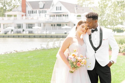 Maryland Wedding Photographer takes a photo of a bride and her groom at The Oaks in St. Michaels