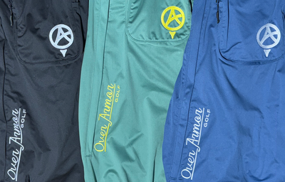 Over Armor Golf Bag colors in blue, green, and black.