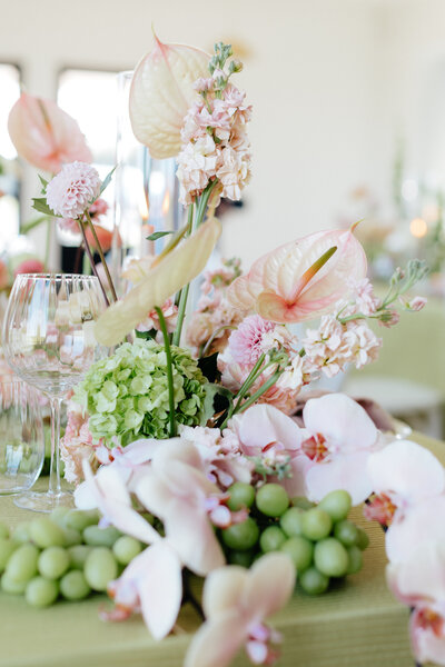 Wedding and Elopement Photography, cake display table with floral arrangement