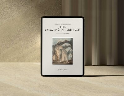 mockup of a tablet device showcasing The Creator's Pilgrimage on a stone background