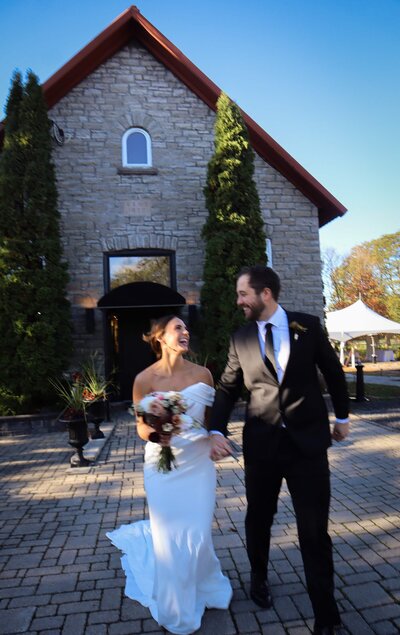 Bride and groom celebrate intimate micro wedding at Ashlar Ottawa heritage 1890s schoolhouse venue