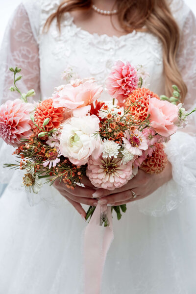 close up of bridal bouquet