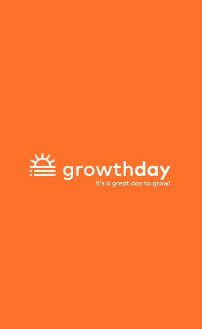 Logo with words "Growthday it's a great day to grow!" on an orange background