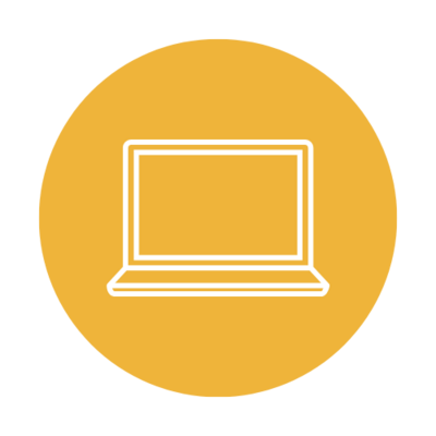 white and yellow laptop icon in a circle