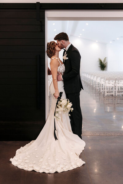 bride and groom at rustic MN wedding