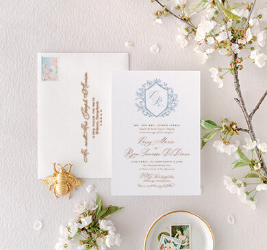 Peach Floral Eucalyptus Wedding Invitation