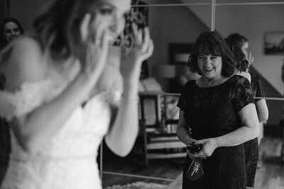 Bride and mother first look, shot in black and white