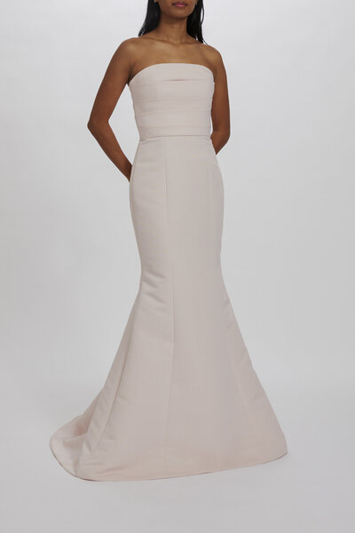 Amsale + Bridesmaids + FRANCINE + GB239A + Faille + Strapless + Draped Bodice + Fit-to-Flare Gown + Front2