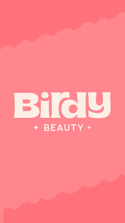 Birdy Beauty logo on a pink textured background