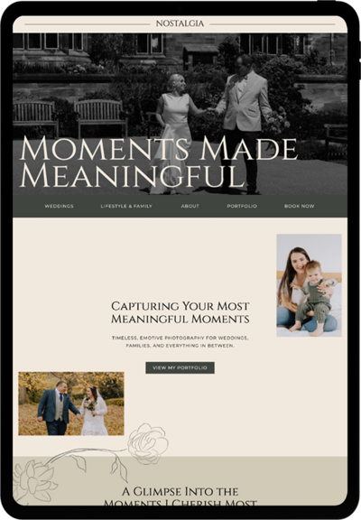 Ipad view of wedding and lifestyle photographer showit website design4