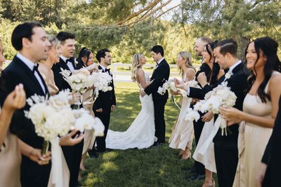 Bridal Party Surrounding Couple - Mikayla & Mario | Harmony Meadows Wedding - Lake Chelan Wedding
