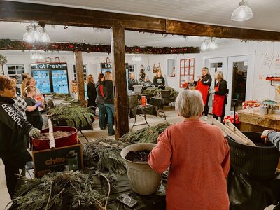 People attending workshops at Skyview Market