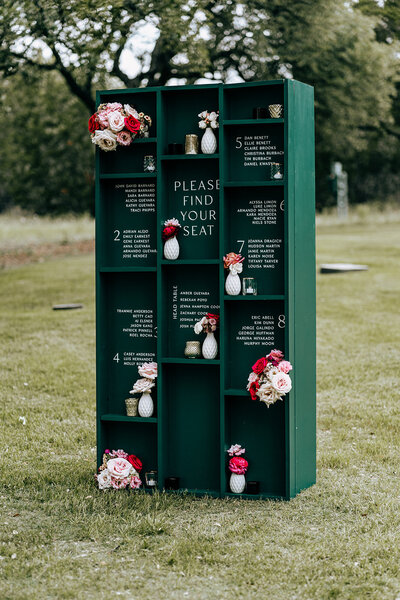 Green shelf displayed seating chart at Texas venue