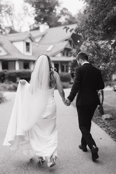 Bride and groom walking Indianapolis wedding photography