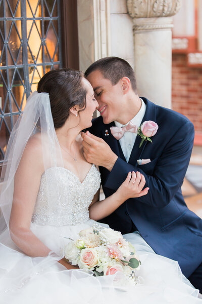 Bride and groom kissing at Disney wedding