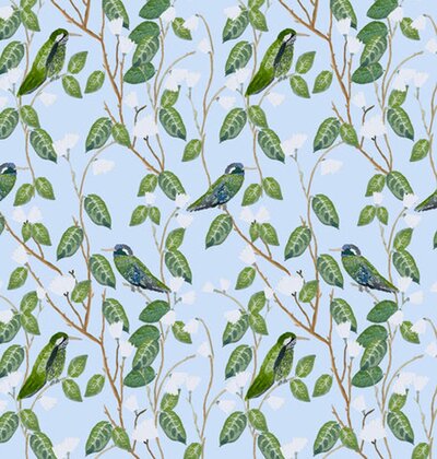 Textiles by Smith Hummingbirds Blue Linen