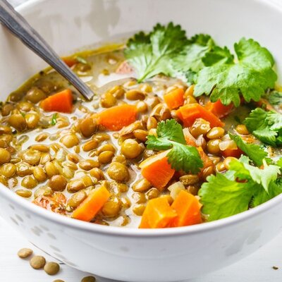 Lentil Kale sweet potato soup recipe.