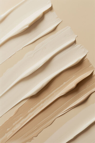 different shades of creams and makeups spread out
