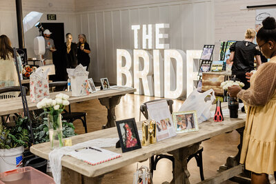 The Bride marquee letters and Vendors set up at The Rosewood Venue in Mount Vernon East Texas