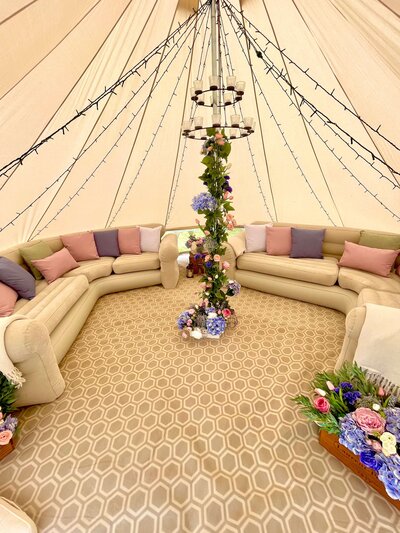 Blue and pink bell tent double sofas