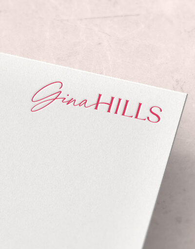 gina hills logo design on stationery