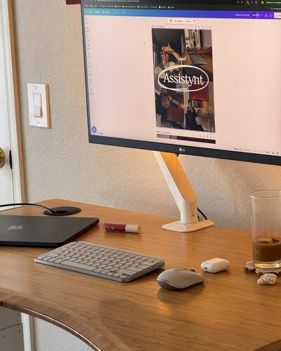 aesthetic desk setup from a work from home content creator