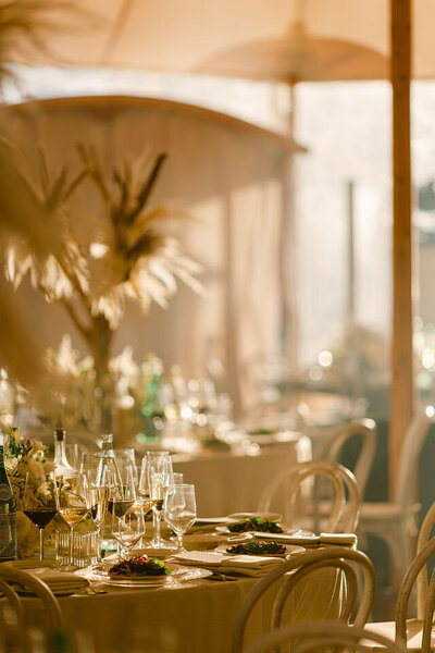 wedding tablescape in golden afternoon light
