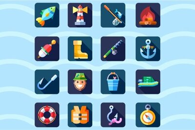Fishing gear in Boxes in a soft geometric illustration style