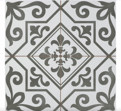 Blue and white marble-like hexagonal tile.