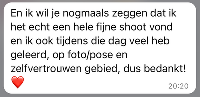 Screenshot van mooie woordne in een bericht aan fotograaf Isabeau Bosscher.