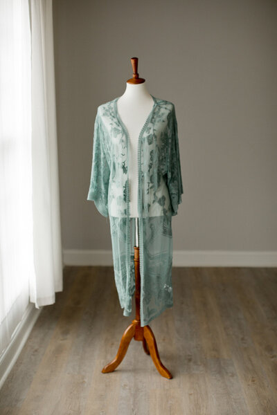 sage green see-through lace kimono cardigan