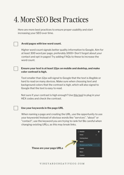 Showit SEO FREE Checklist | Vineyard Creative Co