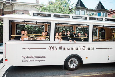 bridal party in trolley