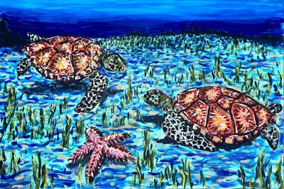 Painting of girl snorkeling
