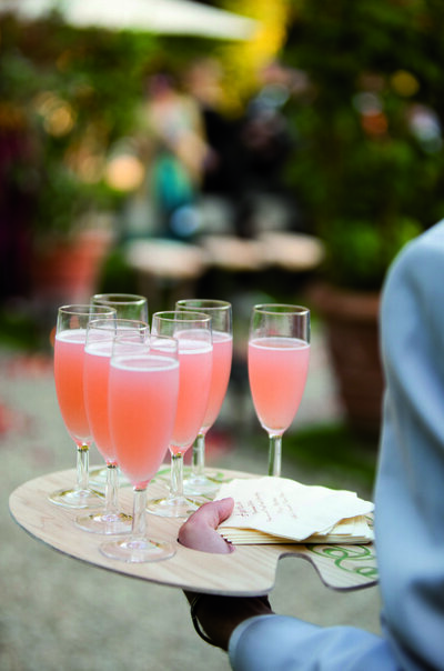 Pink Champagne Cocktails Served on a Tray